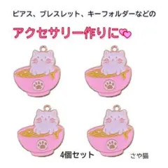 ar83 猫ラーメン チャーム 4個セット 猫　ねこ パーツ　ハンドメイド