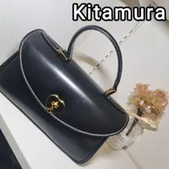 【訳あり】キタムラ 本革 ハンドバッグ ブラック×レッド ターンロック