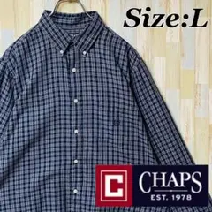 CHAPS ボタンダウン チェック シャツ ネイビー ワンポイントロゴ