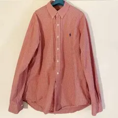 美品 Ralph Lauren 赤白チェック 長袖 シャツ L ラルフローレン