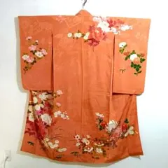 アンティーク中振袖 百花繚乱 橙色 オレンジ レトロ 大正ロマン