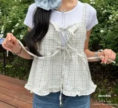 新品未使用nugu チェックリボンスリーブレスブラウス