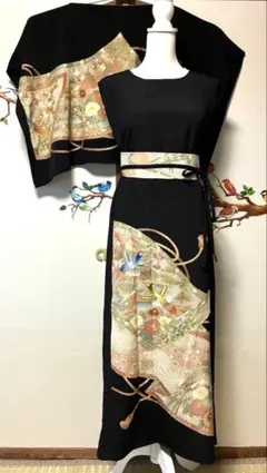 L～2Lサイズ 黒留袖からの着物リメイクドレスです 着丈126cm