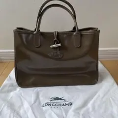 LONGCHAMP クリームブラウン レザー ハンドバッグロゾ　ジャンク
