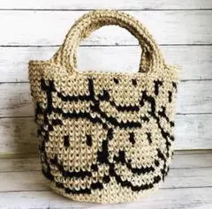 Lサイズ 集まれ！ニコちゃん 麻紐バッグ かごバッグ