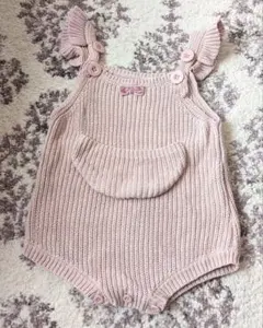 フリル付きのニットロンパース　70cm　ピンク