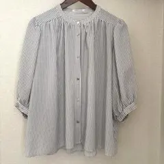 natural couture ストライプ　七分袖ブラウス