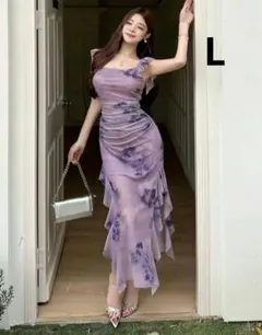 DAZY フローラルミッドカーフ パープルドレス、春夏ドレス イースタードレス