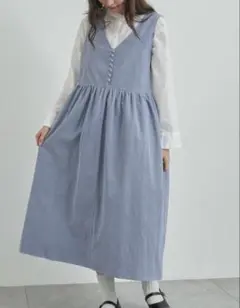 ツハルバイサマンサモスモス　コール天ノースリーブワンピース　ブルー