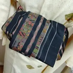 大人の兵児帯ハンドメイド澪No2598着物リメイク正絹ネイビー ストライプ