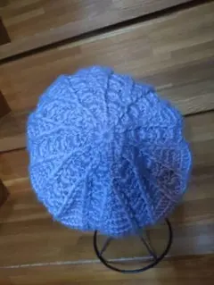 ラベンダー ニット ベレー帽 編み込み