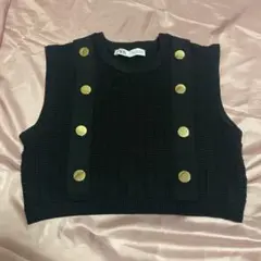 ZARA ノースリーブリブ編みトップス ブラック