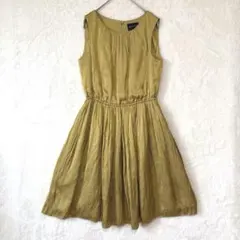 メルローズ／フレア ワンピース M ノースリーブ ウエストゴム ひざ丈 黄色