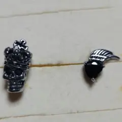 ピアス　ボディーピアス　スカル　クラウン　羽　ハート　黒石　片耳　シルバー　２つ