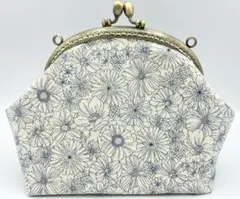 kaonがま口ポーチLL どんぐりボタン シックフラワーブルー