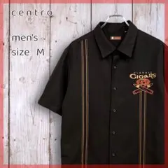 US古着★centro★半袖シャツ★刺繡★葉巻★シガー★Mサイズ相当
