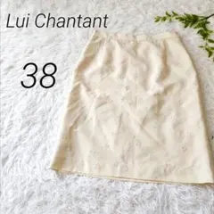 ルイシャンタン　膝丈スカート　花柄刺繍　きれいめ　ベージュ　Mのサムネイル