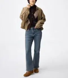 GU スリムフレアジーンズ(丈短め68.0cm) デニムパンツ XL BLUE