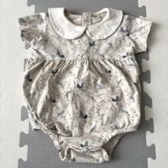 ⭐︎バースデイ＊futafutaフタフタ＊青い鳥ボタニカル柄 襟付きロンパース80