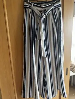 ストライプ ワイドパンツ リボン付き