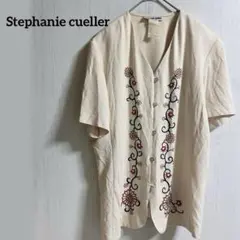 Stephanie cueller 刺繍入り 半袖シャツ クリーム 夏