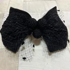 リボンバレッタ チュール付き ブラック