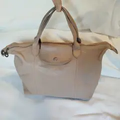 ロンシャン ル・プリアージュ キュイール 本革 レザー トートバッグ ベージュ