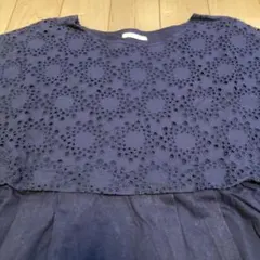 スタディオクリップ /レース貼りカットソー半袖ワンピース紺ネイビー