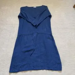 fog linen work ネイビー 七分袖ワンピース