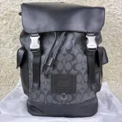 ほぼ新品 コーチ バックパック 大容量 シグネチャー リビングトン PVC 黒のサムネイル
