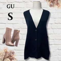 8【GU】ジーユー ニットベスト サイドリボン Vネック 丈長め 秋 重ね着