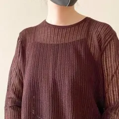 最終お値下げ中ユニクロ透かし編みダークブラウン長袖ニット