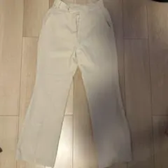 ベージュ ワイドパンツ ゴム入りウエスト