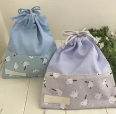 ハンドメイド 巾着袋二枚組　シマエナガ