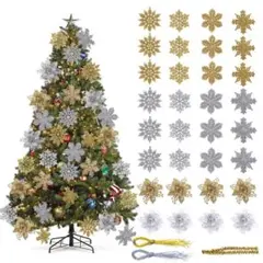 クリスマスツリー飾り 雪の結晶 32枚 シルバー ゴールド オーナメント