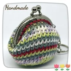 ☺ 小銭入れ コインケース 小物入れ 薄紫×緑×赤×白 シルバー キーリング