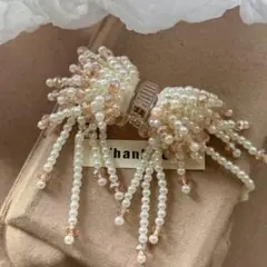 ビーズ リボン パール バンスクリップ ヘアクリップ ヘアアクセサリー 髪飾り