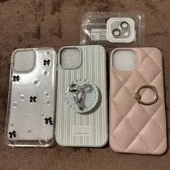 iPhone14ケース レンズカバー リボン パール キルティング