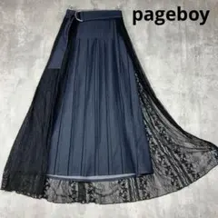 ♪美品　ページボーイ　タック　シャンブレー　レース　プリーツ　スカート　黒青