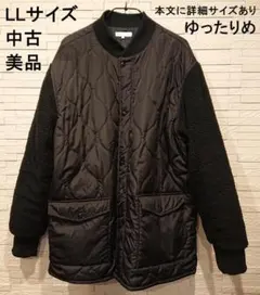 【美品】おしゃれ♪ キルト×腕だけフリース♪ ブルゾン ジャンバー 黒 LL