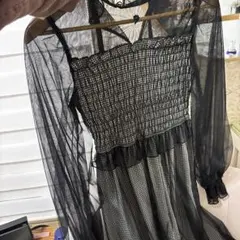 ブラック・ホワイトチェック柄 ワンピース レース EATME