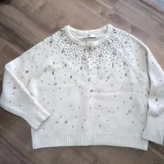 ZARA ビーズ装飾 ニットセーター Mサイズ クリーム
