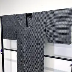 道行コート　雨コート　身丈129　立涌　モノトーン　正絹　着物　081ty