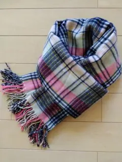 レディース　チェック柄マフラー 　ピンク