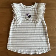 petit main ミニーマウス Tシャツ 110 ミルクティー色ボーダー