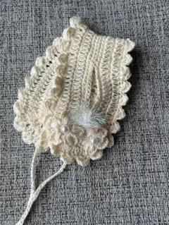 犬服　ハンドメイド　手編み　ボンネット　帽子　小型犬　Mサイズ