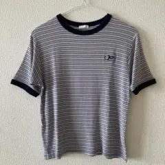 LUNACION ボーダー リブTシャツ 半袖 ブルー×ピンク