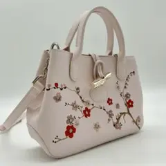 【希少・限定品】ロンシャン 2way ショルダーバッグ ロゾ 桜 刺繍 レザー