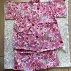 子供甚平　ベビー　キッズ　子供　甚平　女の子　90㎝　ピンク　花柄　夏祭り　花火