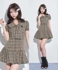 andmary Karen check mini dress beige - メルカリ